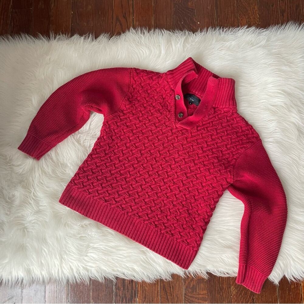 Red Boys Quarter Button Sweater